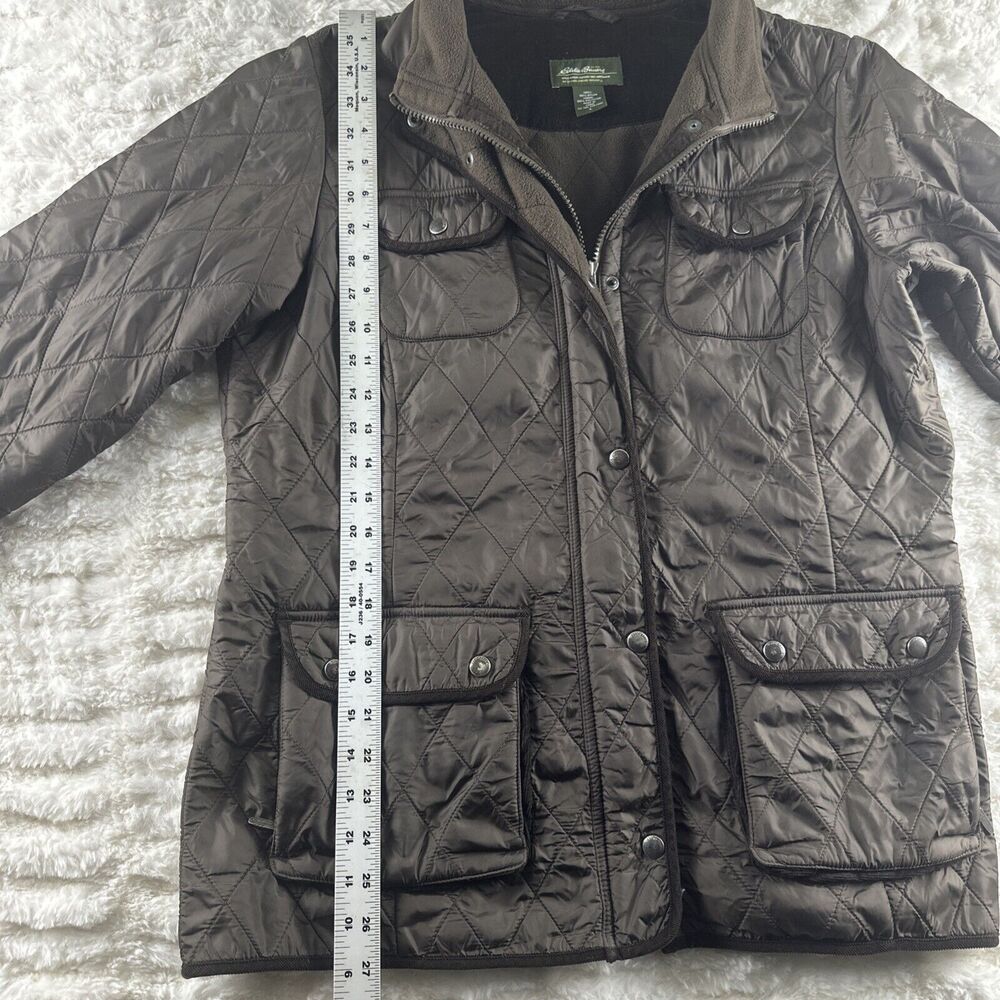 Eddie Bauer Brown Quilted Puffer Bomber Jacket Women's Size Large Zip Front - Picture 3 of 16
